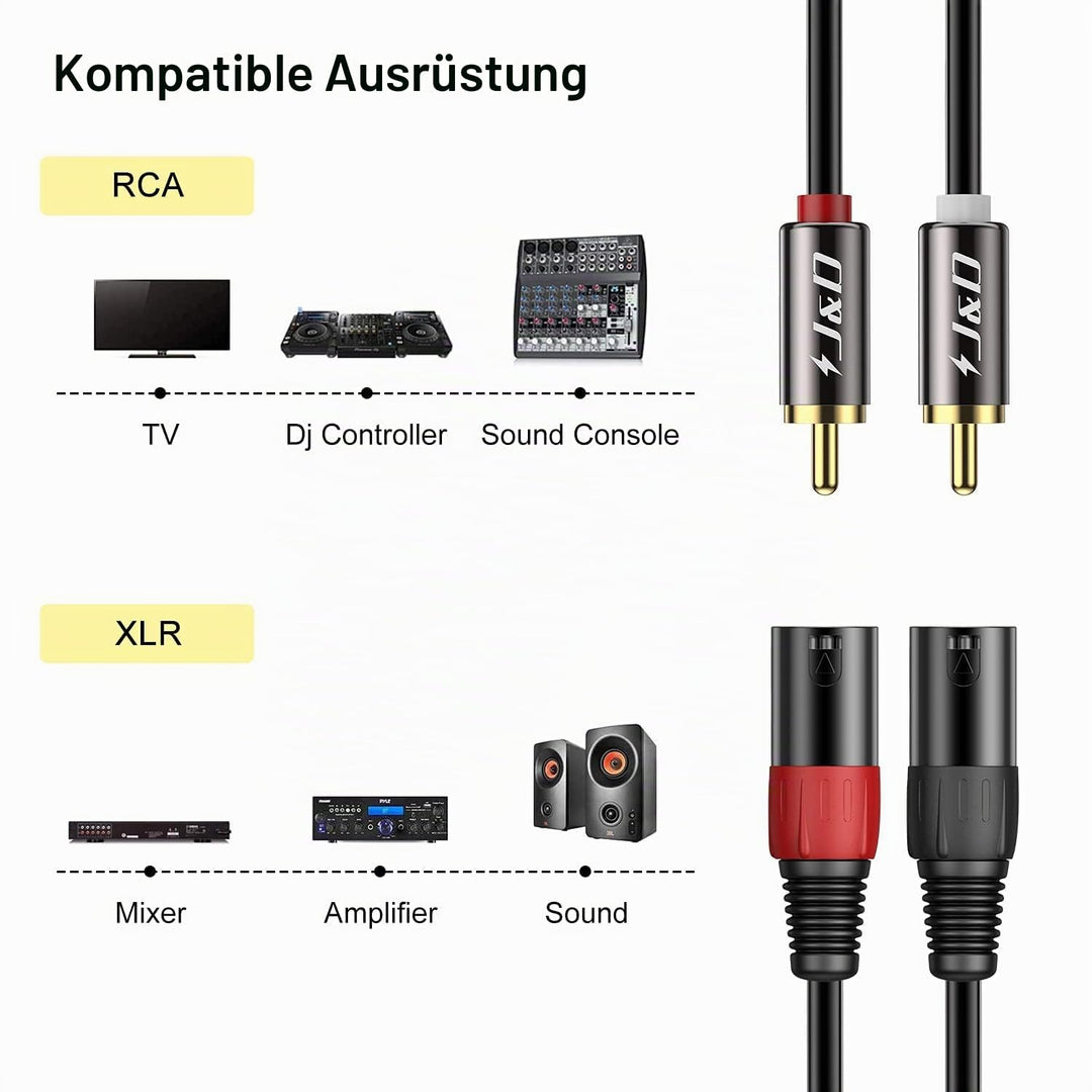 J&amp;D Dual Cinch-Stecker auf Dual XLR-Stecker (4,5 Meter), 2 Cinch auf 2 XLR Male HiFi Stereo Audio Ve