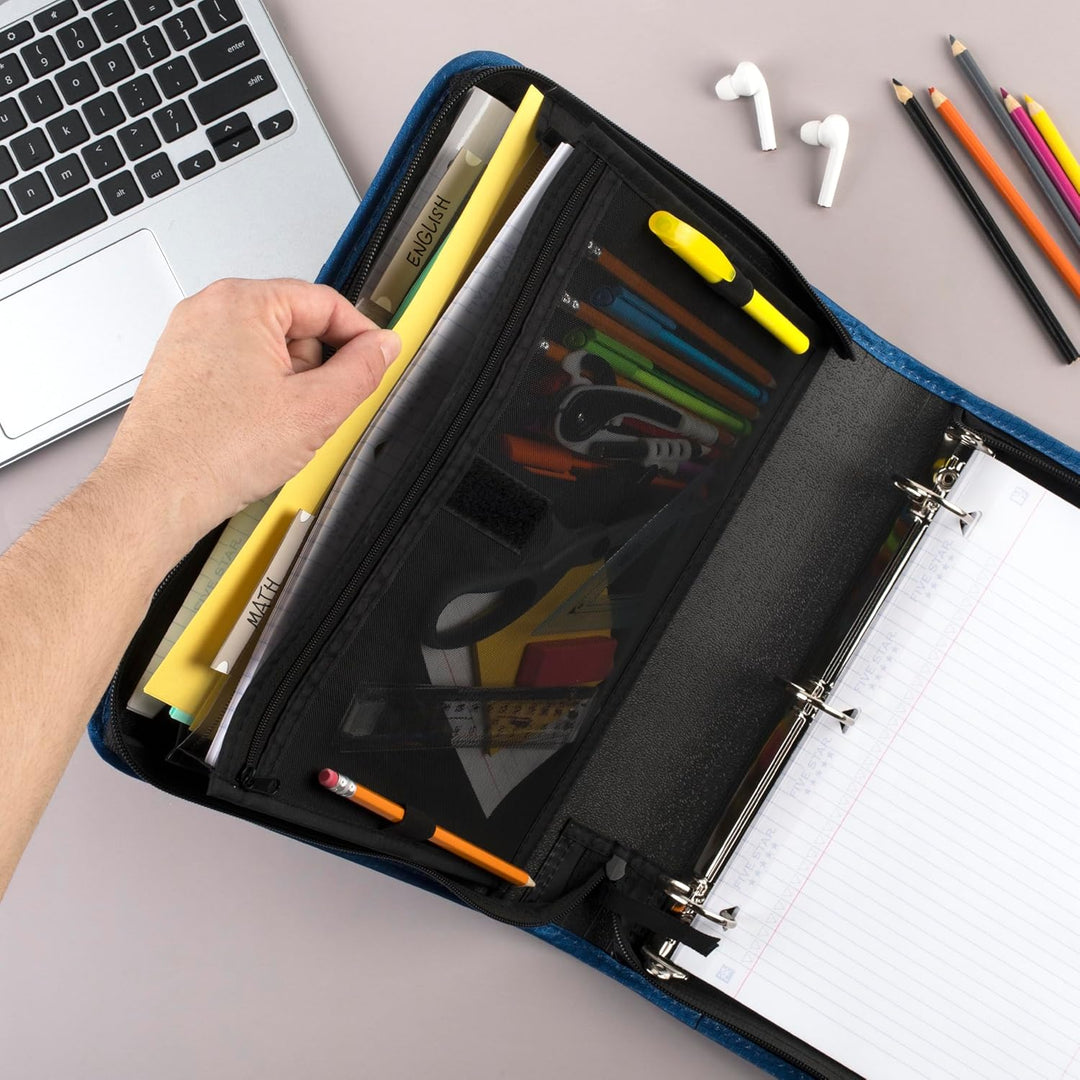 Five Star Reissverschluss-Binder, 3,8 cm 3-Ringbuch für Schule, 3 Fächer, 500 Blatt Kapazität, Blau
