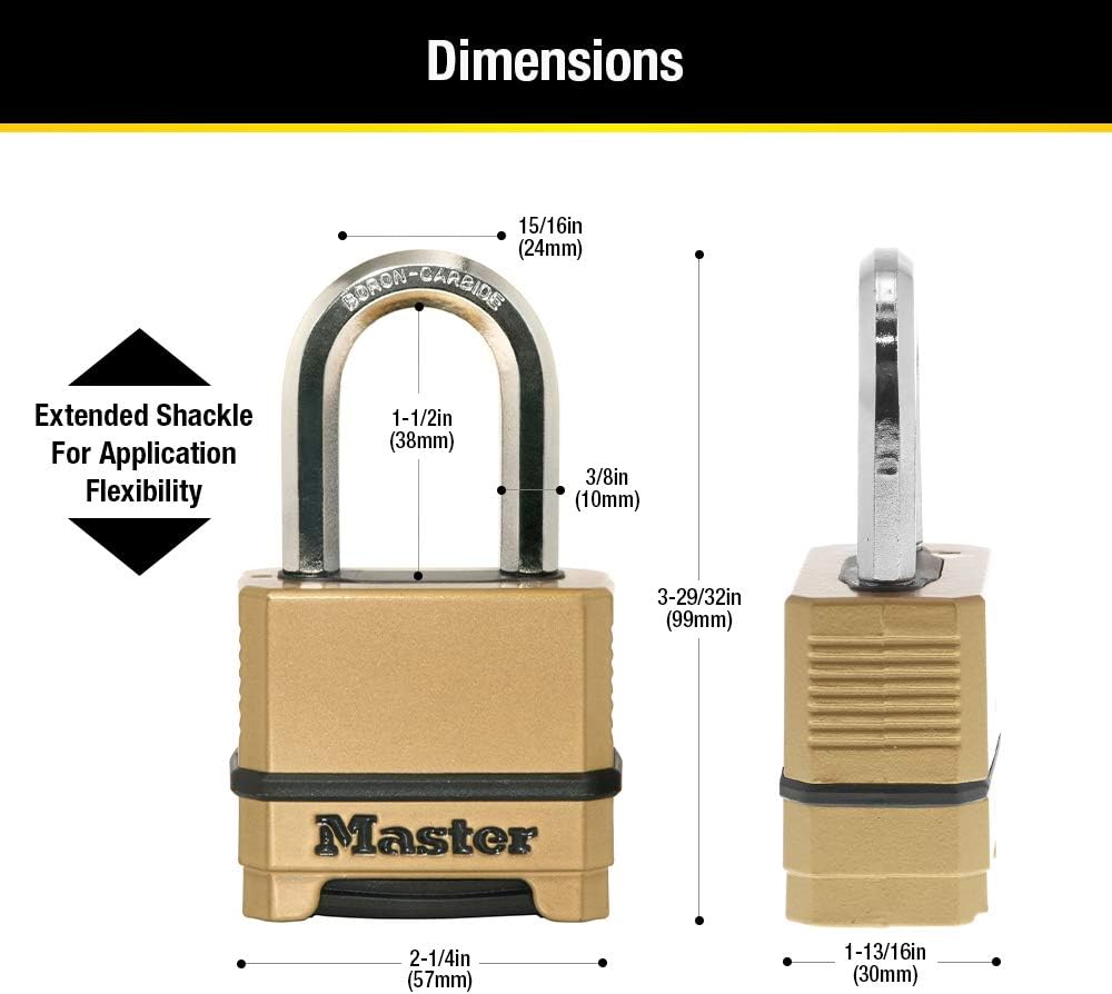 Master Lock Robustes Zahlenschloss für den Aussenbereich, Stahl Zink, Messing-Finish, 1-1/2 in. Shac