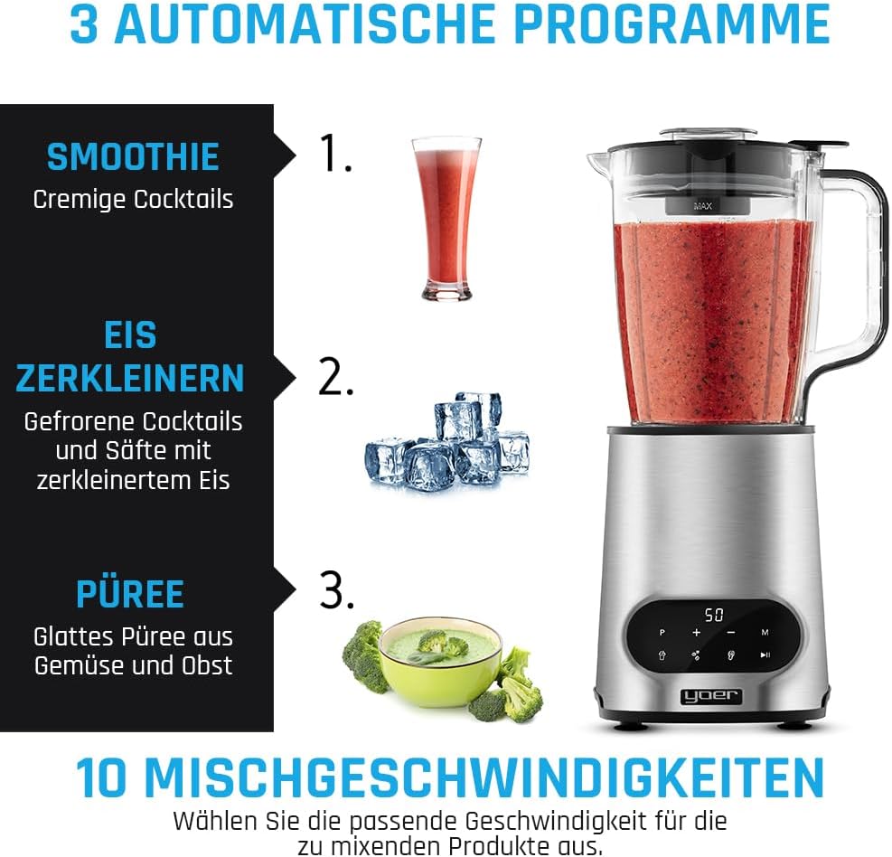 Yoer Vitalio JB04S, 2-in-1 Standmixer, 2200W, 2,4L Tritan-Krug, Automatikprogramme, LED-Anzeige, Ede