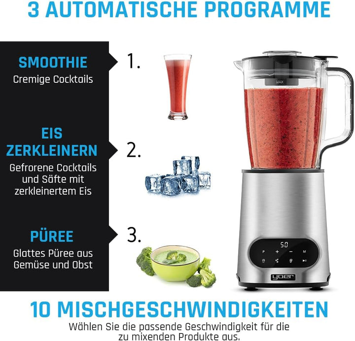 Yoer Vitalio JB04S, 2-in-1 Standmixer, 2200W, 2,4L Tritan-Krug, Automatikprogramme, LED-Anzeige, Ede