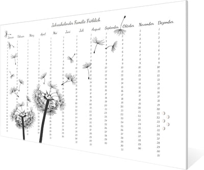 banjado® Wandkalender abwischbar aus Glas 60x40 cm/Jahresplaner abwischbar mit Motiv Pusteblumen Fli