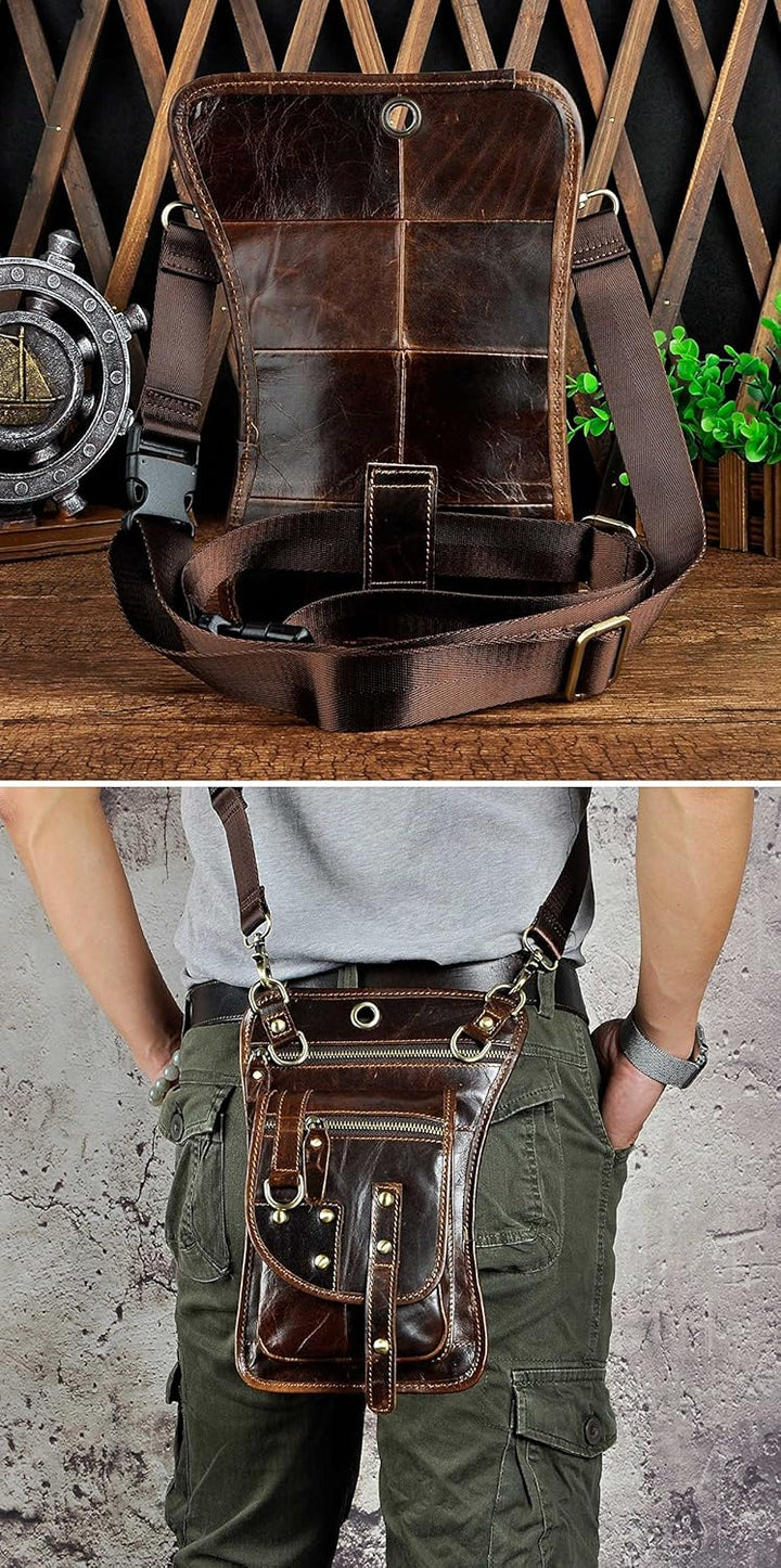 Le'aokuu Herren Echtes Leder Tasche Hüfttasche Gürteltasche Drop Leg Thigh Bag Hip Fanny Bum Belt We