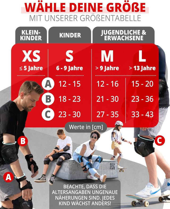 SKATEWIZ Protektorenset 6-teilig - entwickelt in Hamburg - Knie-, Ellenbogen- & Handgelenkschoner fü
