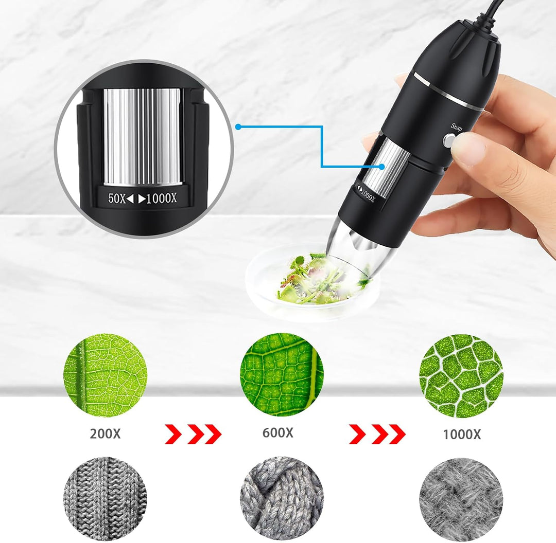 VGE USB Digitalmikroskop, mini mikroskop, HD Mikroskopkamera 1000x Vergrösserung, Plug-and-Play|Komp