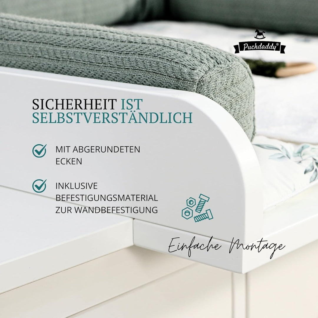 Puckdaddy – Wickelaufsatz Lasse kompatibel mit Hemnes Kommode u.Ä. – 80x80x10 cm aus Holz in Weiss –