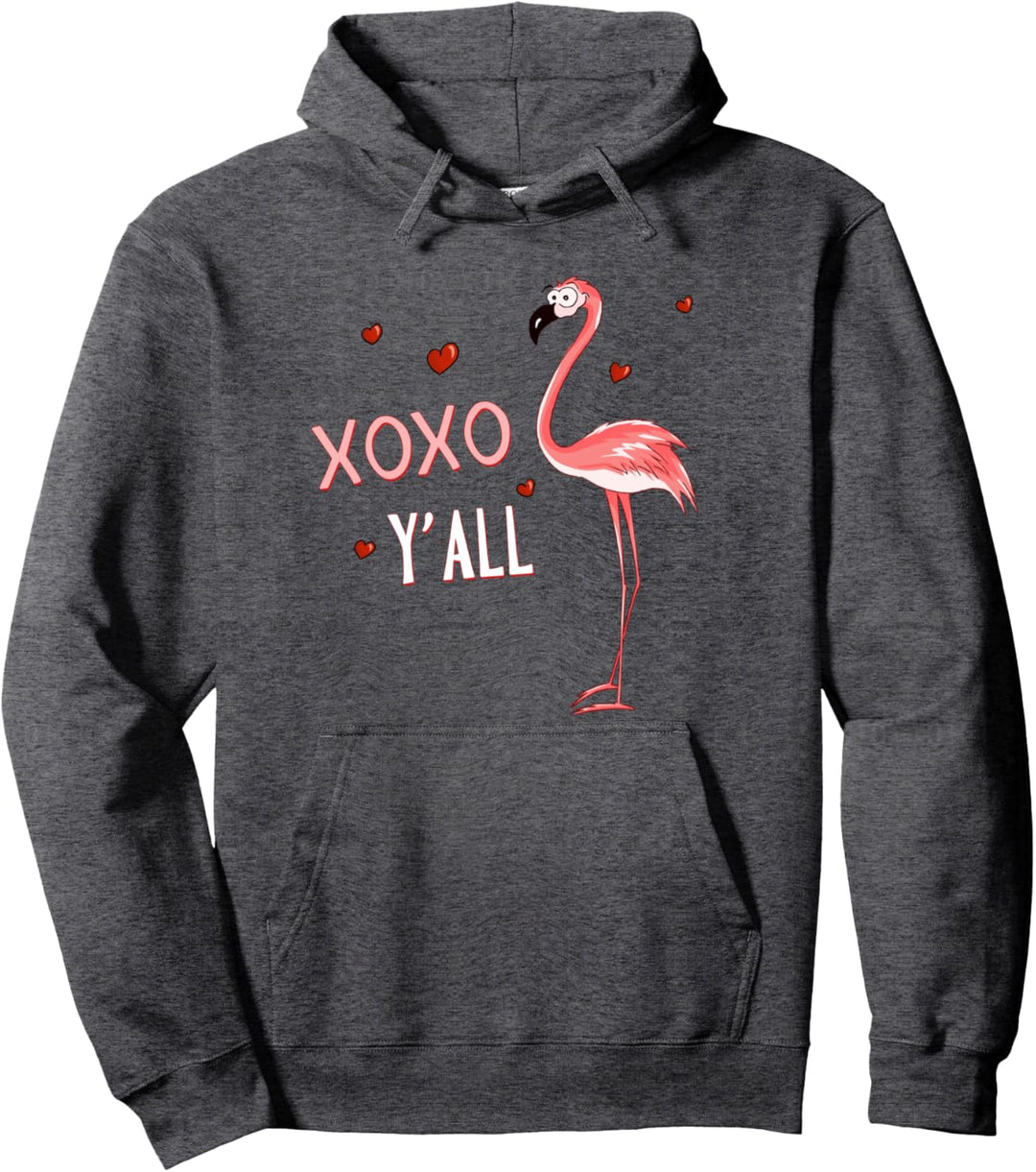 XOXO Y'All Herzchen und Küsse Pink Flamingo Valentinstag Pullover Hoodie