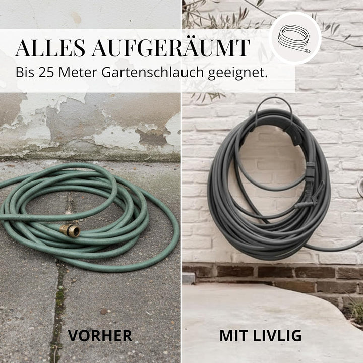 Livlig53 Gartenschlauch Halterung für 1/2 Zoll Schläuche bis 30m aus verzinktem Stahl, Wandhalterung