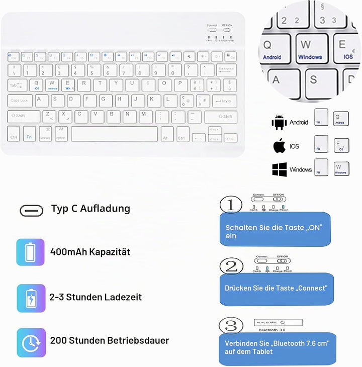 Tastatur mit Hülle für Lenovo Idea Tab Tablet 11", TPU Rückseite Hülle mit Magnetisch Abnehmbarer QW
