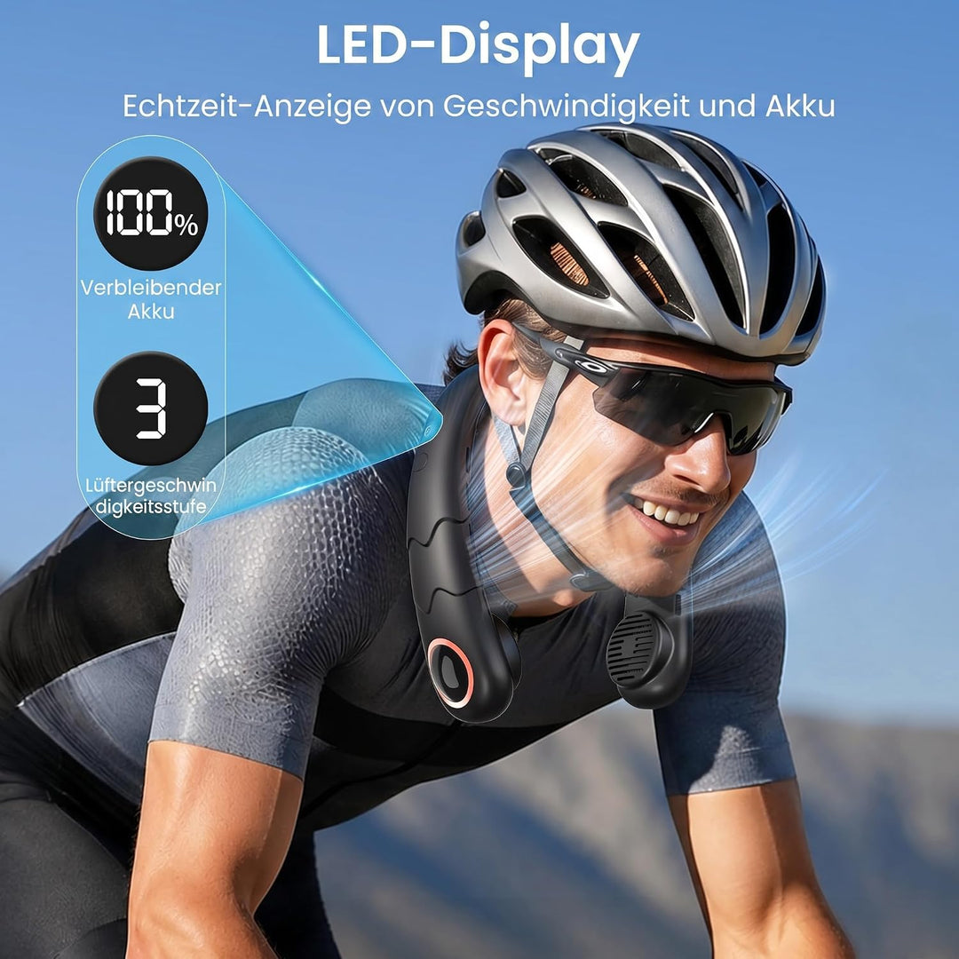 YAZEKY Tragbarer USB Nackenventilator Leise - 360° Kühlung Hals Ventilator mit LCD Display, 3 Geschw
