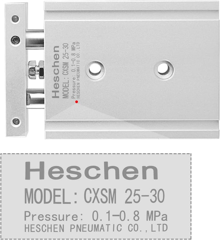 Heschen Doppelter Aluminium-Luftzylinder, CXSM 25-30, Führungsstangen-Platte, Doppelstabgeführt, Pne