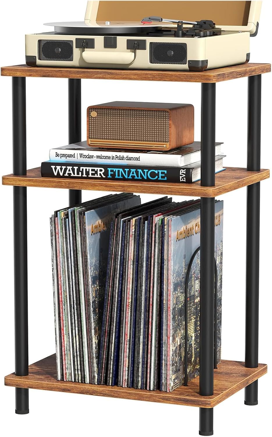 APICIZON 3 Tier Beistelltisch Schmal, Nachttisch Holz, Tisch Klein, 40x30x61.5cm, Kleiner Beistellti