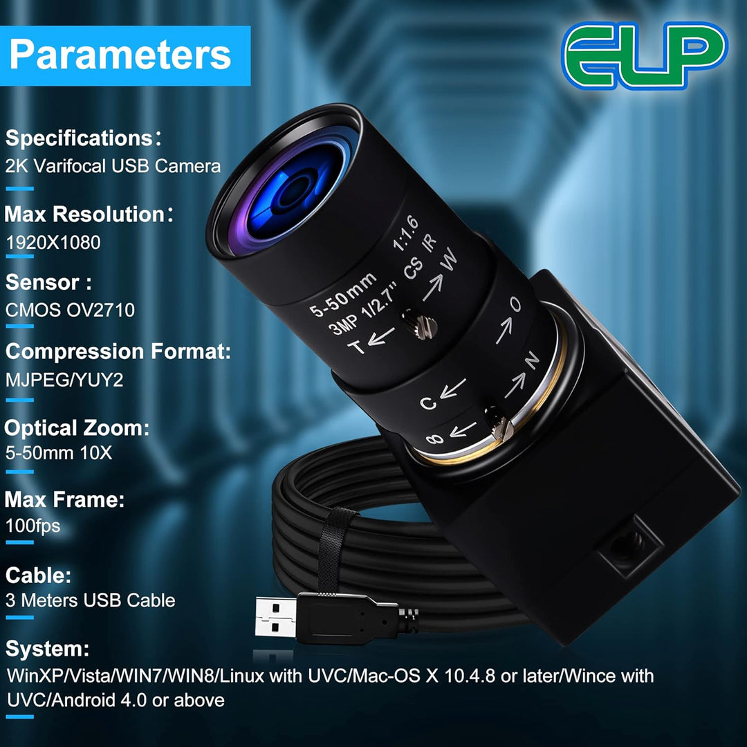 G Varifocal USB Kamera 2MP 10X optischer Zoom Webcam,5-50mm Varifocus Webkamera,Full HD 1080P Varifo