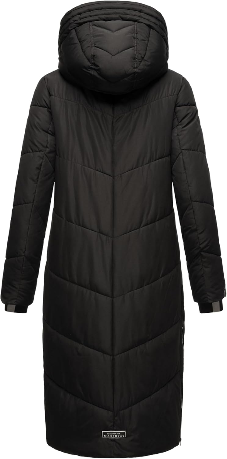 MARIKOO Damen Wintermantel warmer Steppmantel lang mit verstellbarer Kapuze und hohem Kragen Nadaree