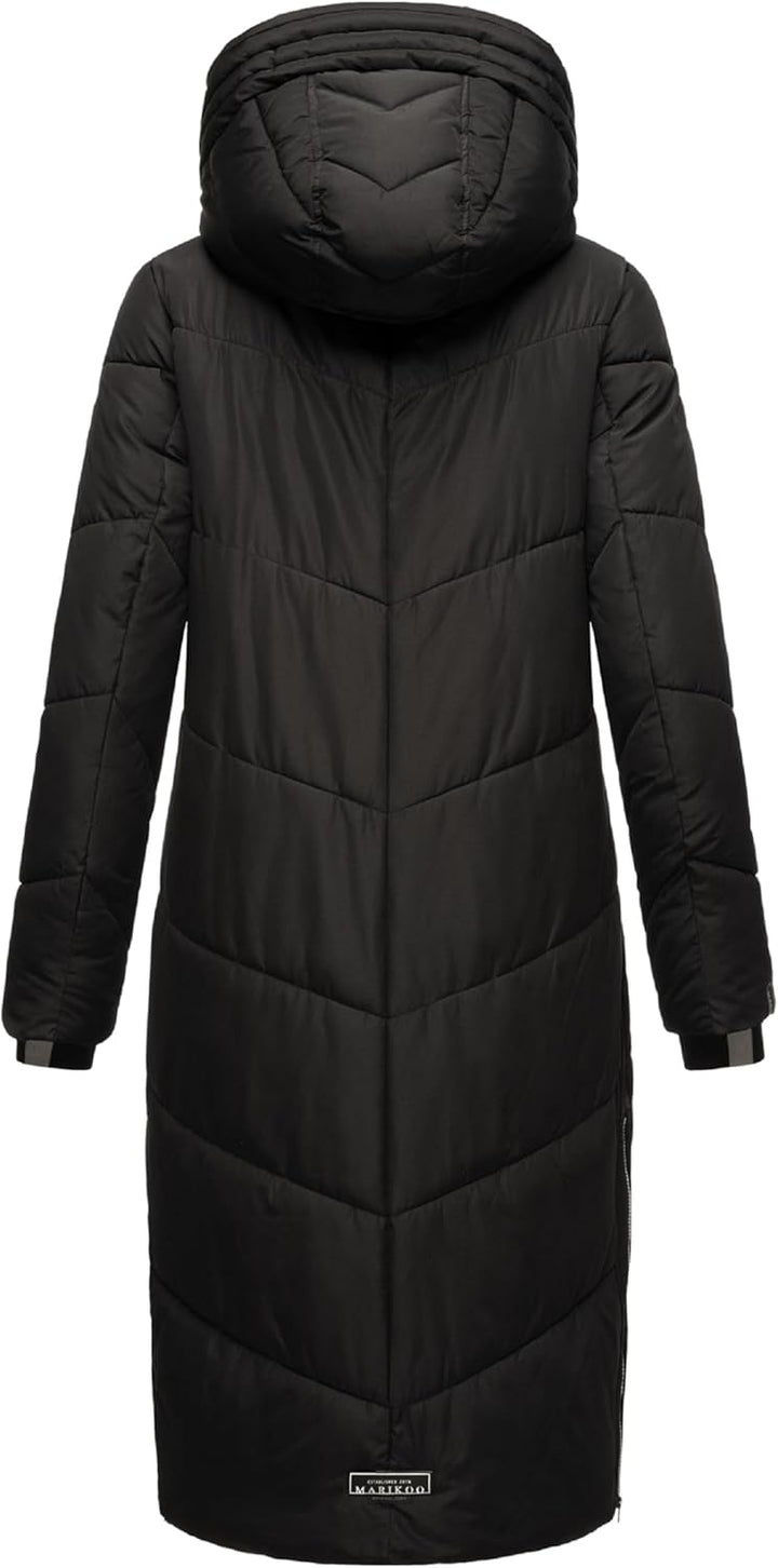 MARIKOO Damen Wintermantel warmer Steppmantel lang mit verstellbarer Kapuze und hohem Kragen Nadaree