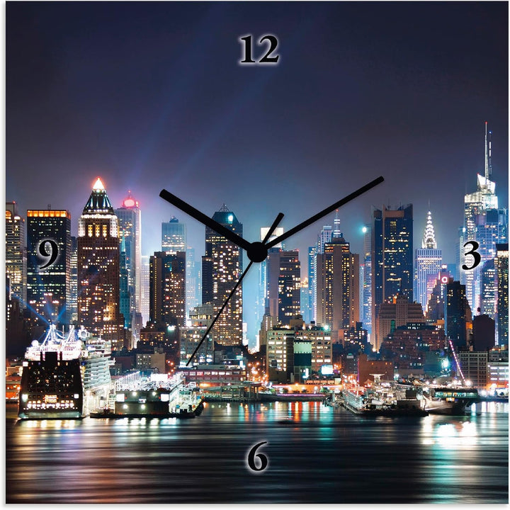 ARTLAND Wanduhr ohne Tickgeräusche Leinwand Quarzuhr 30x30 cm Quadratisch Lautlos New York City Time