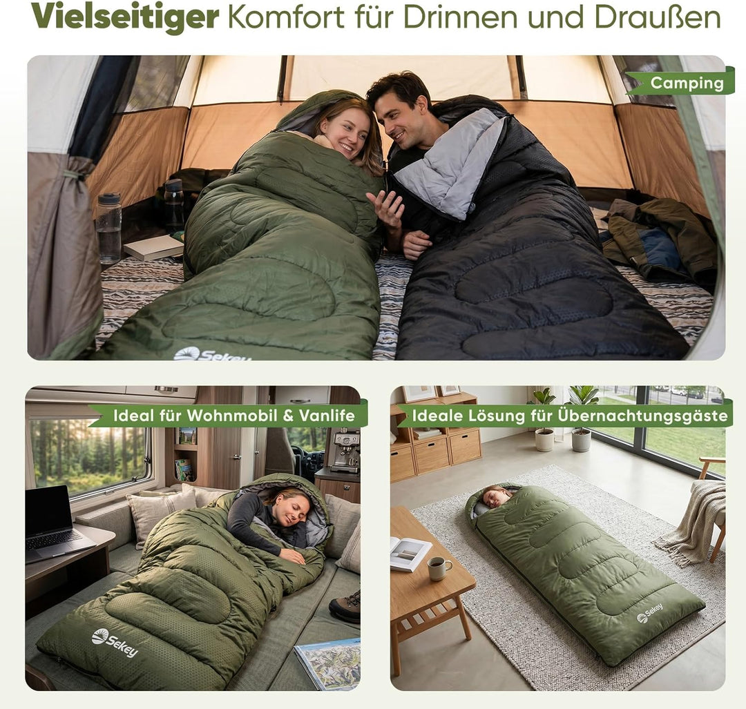 Sekey Schlafsack 220 x 80 cm - 1,35 kg 3-Jahreszeiten-Deckenschlafsack, 2-in-1 als Decke nutzbar, 10