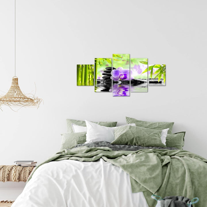 Runa Art Wandbilder Orchidee Feng Shui 5 Teilig Bild auf Vlies Leinwand Deko Wohnzimmer Schlafzimmer