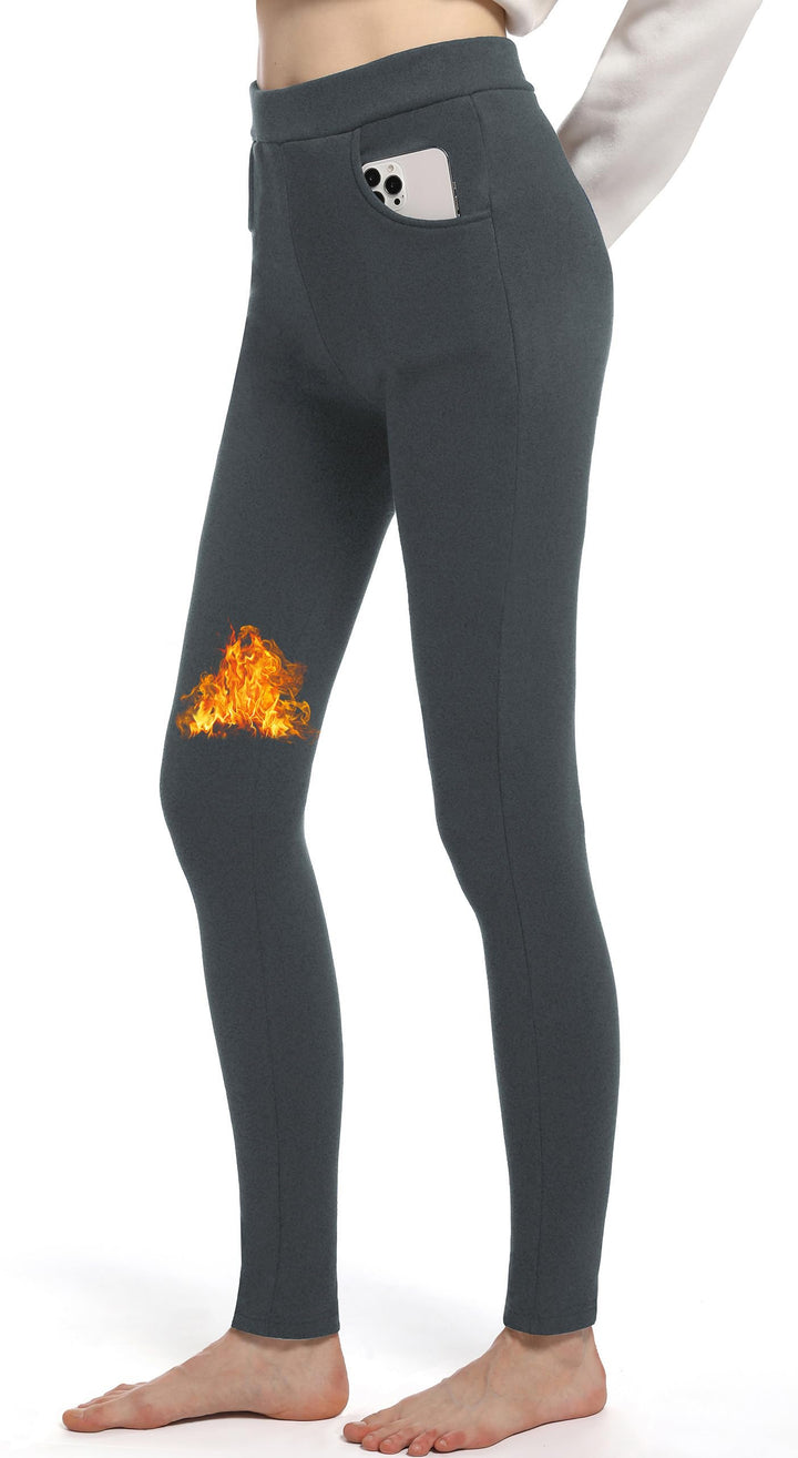 LYRIKER Baumwolle Thermo Leggings mit Taschen, Gefütterte High Waist Damen Winter Leggings mit Fleec