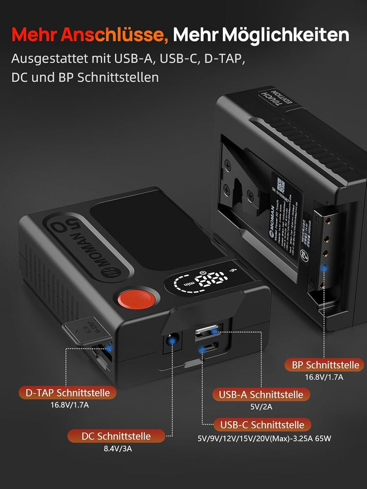 V-Mount Akku, Moman Power 50 Touch Klein V-Lock Batterie 50Wh/3450mAh mit Berührungstaste&LED Bildsc