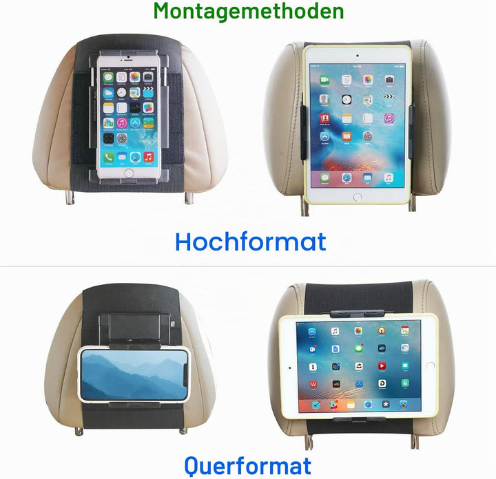 TFY KFZ-Halterung, Auto-Kopfstützen-Halterung für Handys und Tablets, kompatibel mit Geräten mit ein