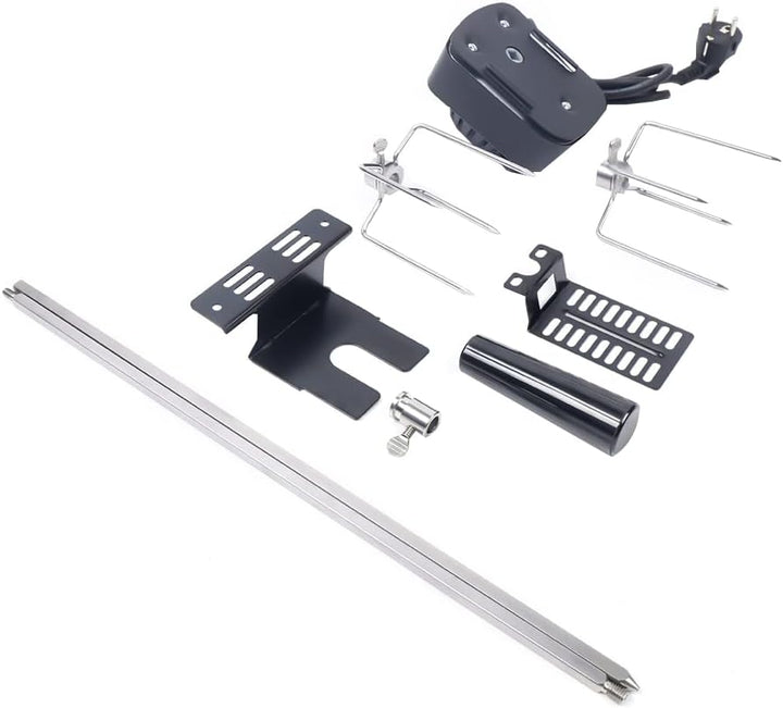 Grillspiess mit Motor, Edelstahl Drehspiess Grill, 100 cm Rotisserie Drehspiess, 2X Fleischnadeln, 2