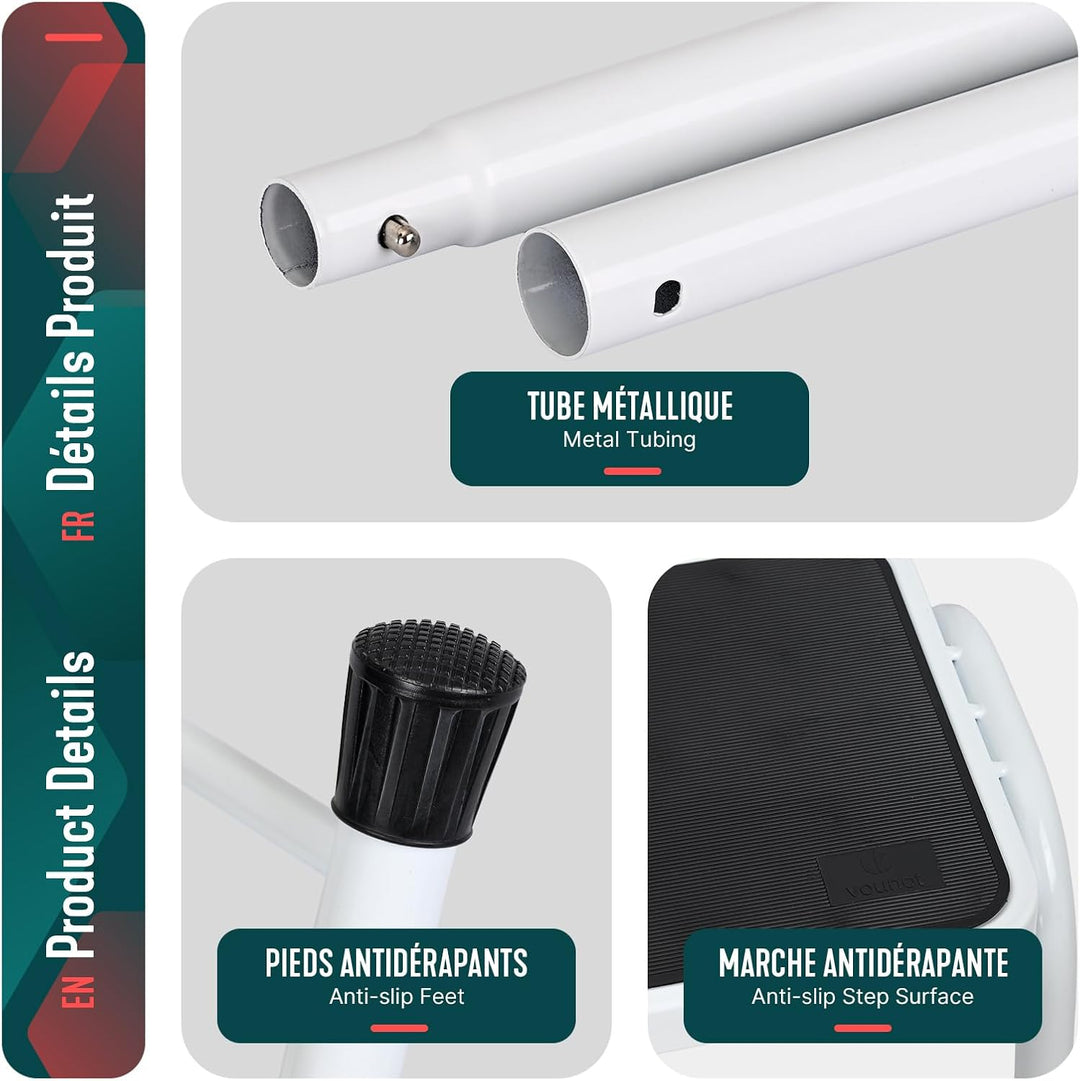 VOUNOT® Metall Tritthocker, Trittstufe mit Handlauf &amp; grosser Rutschfester Plattform, belastbar bis