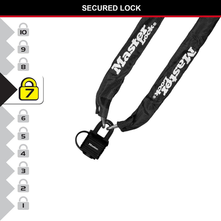 MASTER LOCK Fahrradschloss Stahlkettenglied mit Vorhängeschloss [mit Schlüssel] [90 cm Kette] 8390EU