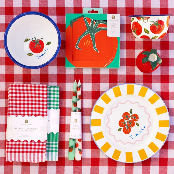 Talking Tables Bon Appetit Handgefertigtes Emaille-Dinnerteller mit Tomaten-Design langlebig leicht