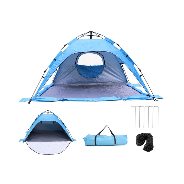 Strandmuschel Pop Up für 2-3 Personen – Automatisches Strandzelt mit Verlängerter Matte, 2 Fenster f
