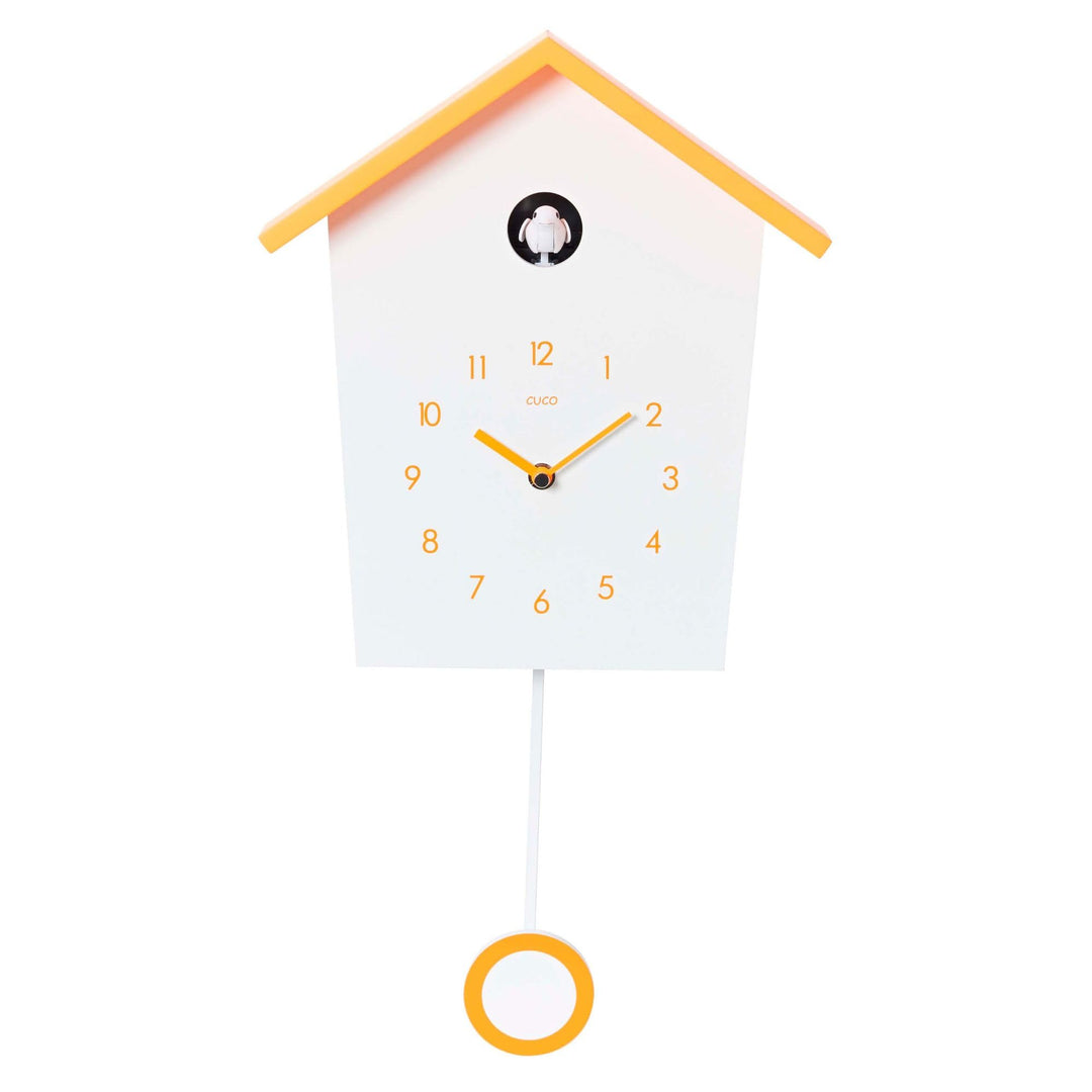 Cuco Clock Kuckucksuhr Landhaus mit Pende 46.5 × 27 × 7.8cm Weiss/ Orange, 46.5 × 27 × 7.8cm Weiss/