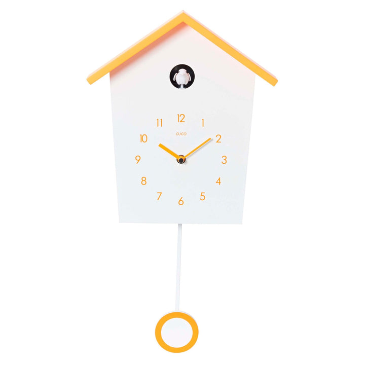Cuco Clock Kuckucksuhr Landhaus mit Pende 46.5 × 27 × 7.8cm Weiss/ Orange, 46.5 × 27 × 7.8cm Weiss/