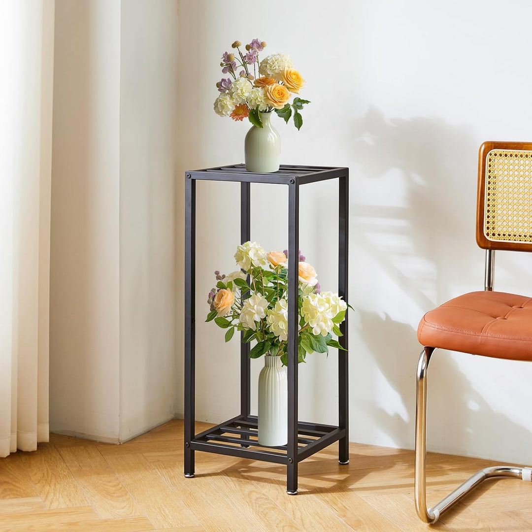 IBUYKE 2 Etagen Pflanzenregal Blumenständer, 76cm Hoch Metall Pflanzenständer, Modern Quadratische B