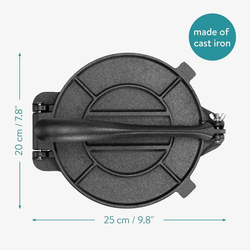 Navaris Tortilla Presse aus Gusseisen Ø20cm - Taco Maker Tacopresse - für hausgemachte Roti Naan Wra