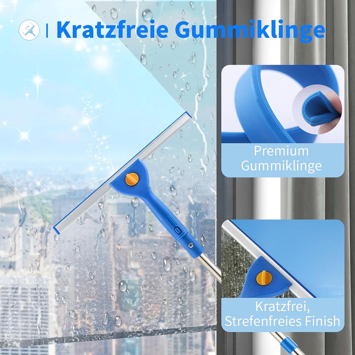 1,5m Fensterreiniger mit Langem Griff, 35cm Fensterabzieher und 38cm Fensterwischer als Kombi-Set, P