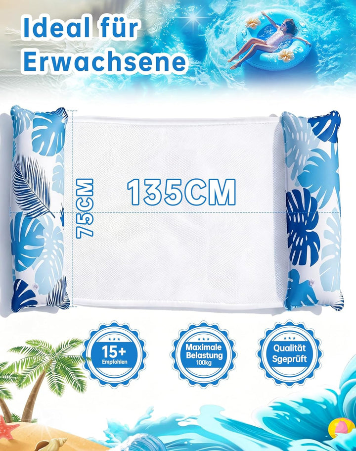 2 Stück Luftmatratze Pool XL - 4 in 1 Wasserhängematte mit Kopfstütze - Aufblasbare Luftmatratze Was