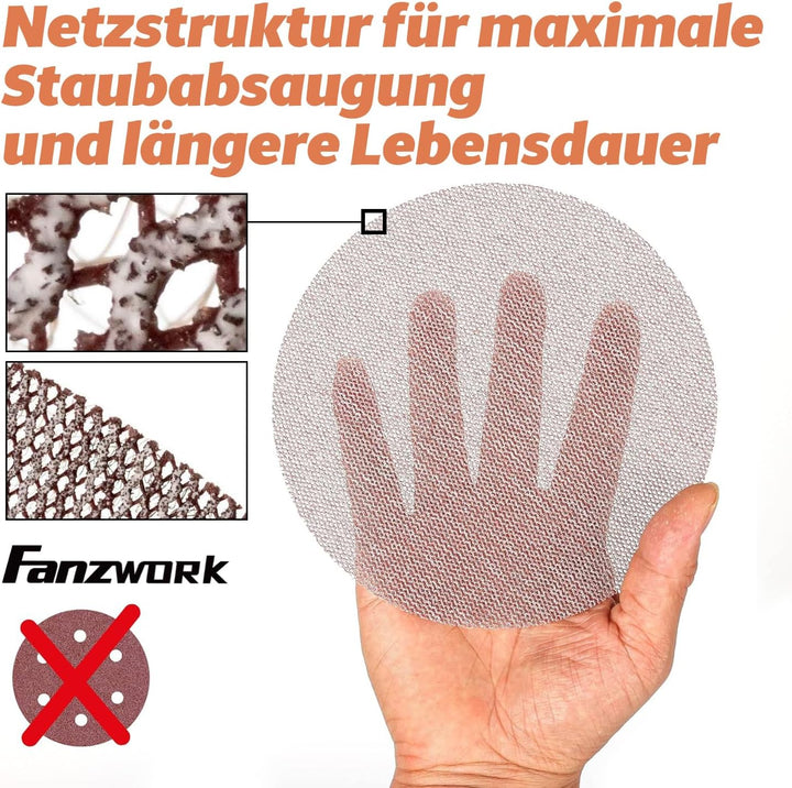 FANZWORK 30 Stück 150 mm Netz-Schleifgitter Klett für Exzenterschleifer, Korn P80 – Schleifgitter Se