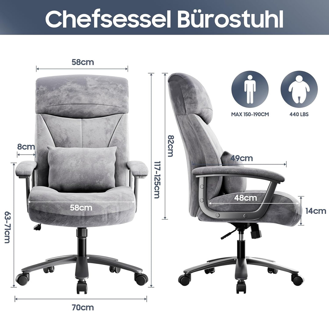Asukale Bürostuhl Ergonomisch 200KG, Schreibtischstuhl Computerstuhl Office Chair, Hoher Rücken Ergo