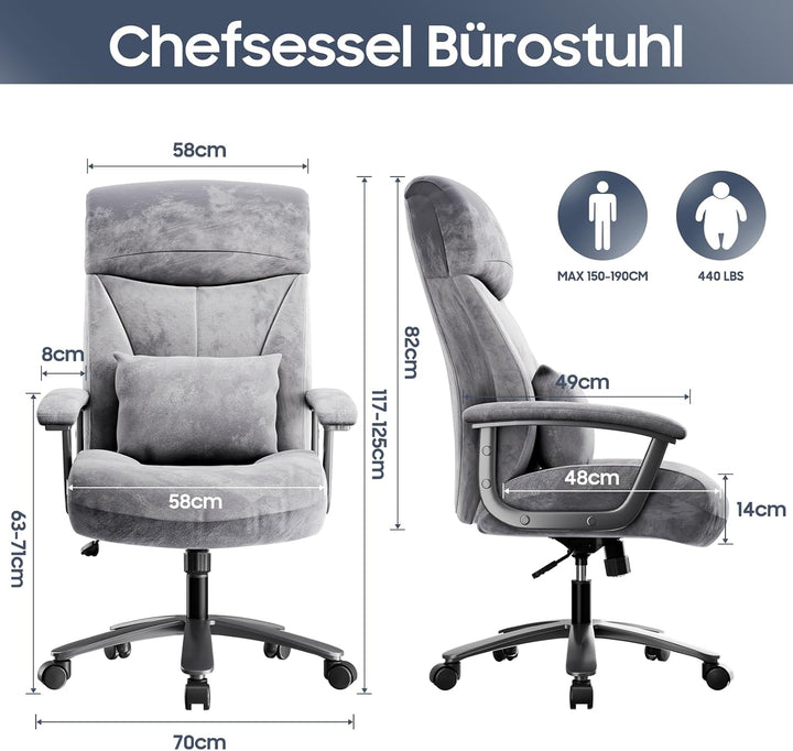 Asukale Bürostuhl Ergonomisch 200KG, Schreibtischstuhl Computerstuhl Office Chair, Hoher Rücken Ergo