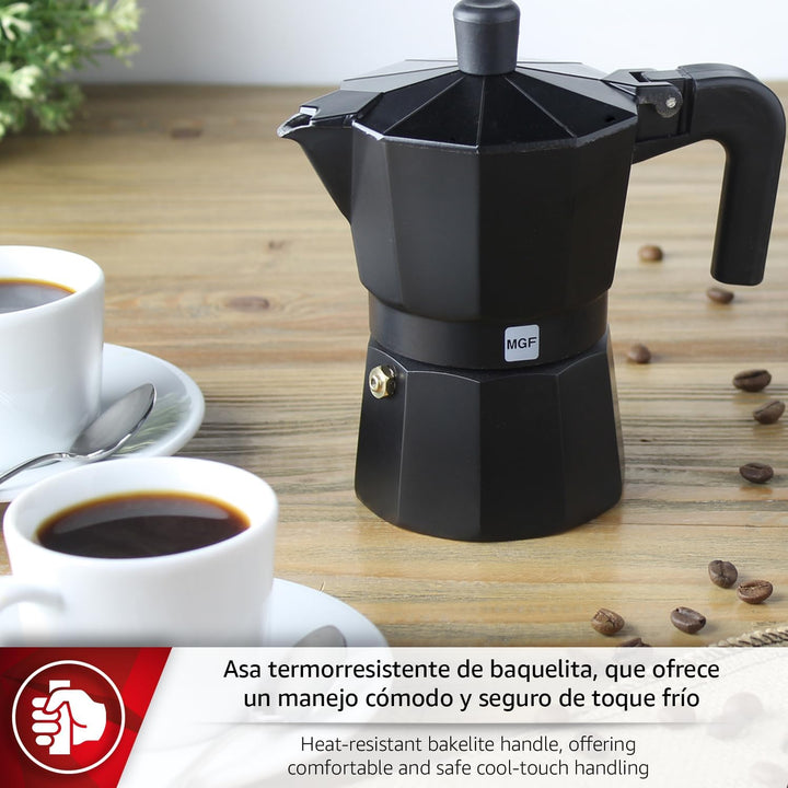 Magefesa Kenia Noir - Espressokocher Schwarz 9 Tassen, Emailliertes Aluminium, Für Gas, Glaskeramik-