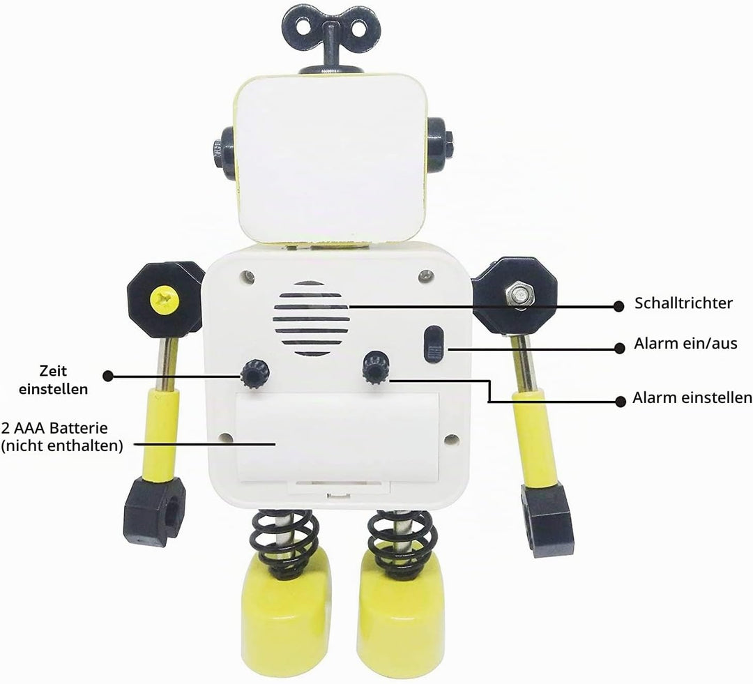 Diskary Roboter Wecker,Nicht tickende Wecker mit blinkenden Augen Lichtern und drehbarem Arm,Geschen