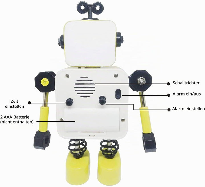 Diskary Roboter Wecker,Nicht tickende Wecker mit blinkenden Augen Lichtern und drehbarem Arm,Geschen
