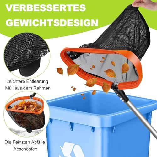 KGC Pool Kescher, Professionelles Poolkescher aus Metall, Doppelschichtiger Tiefenkescher mit Alumin