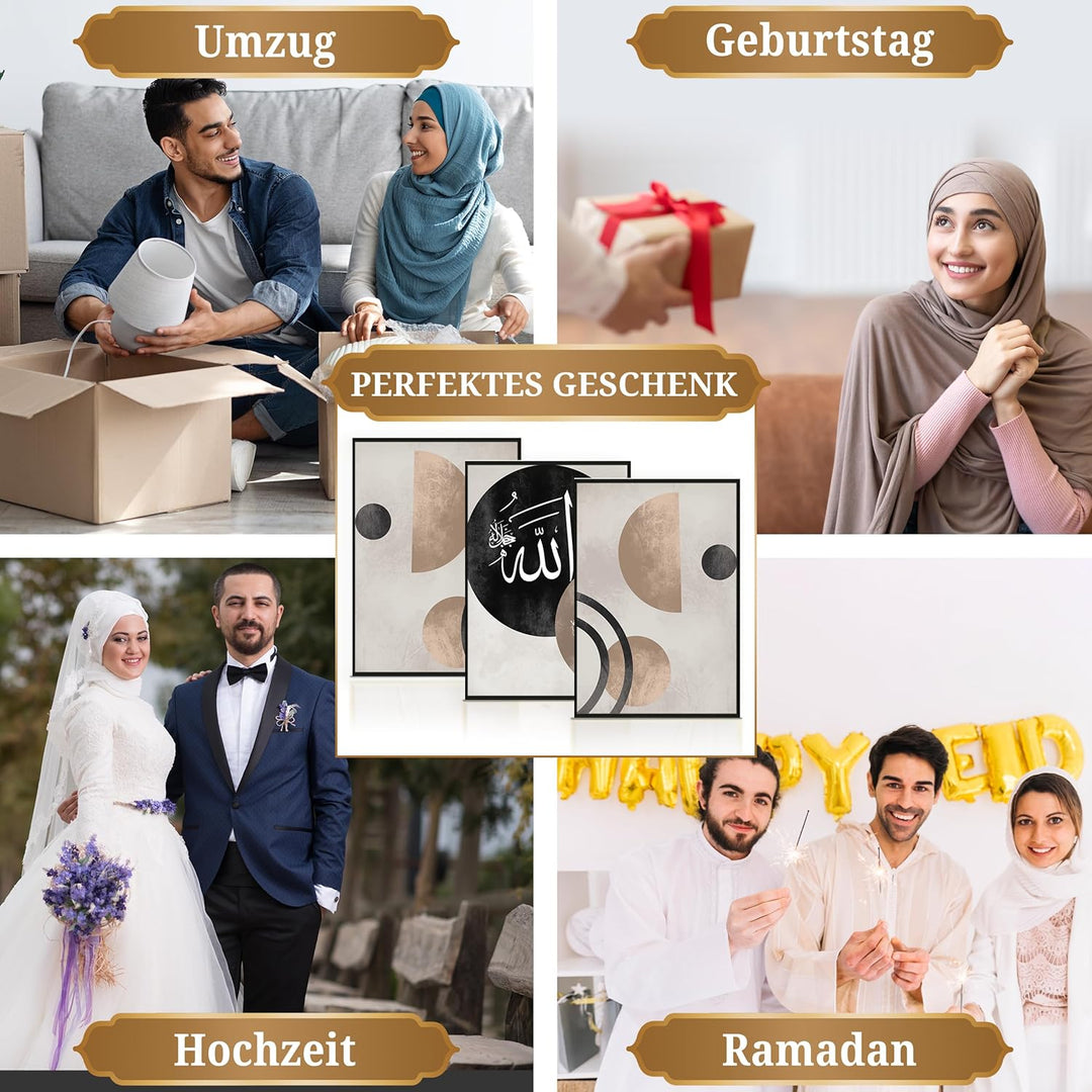 HAVA Artwork Abstract Poster Set XXL 61x91cm mit Rahmen, Islamische Poster, Islamische Bilder, Islam