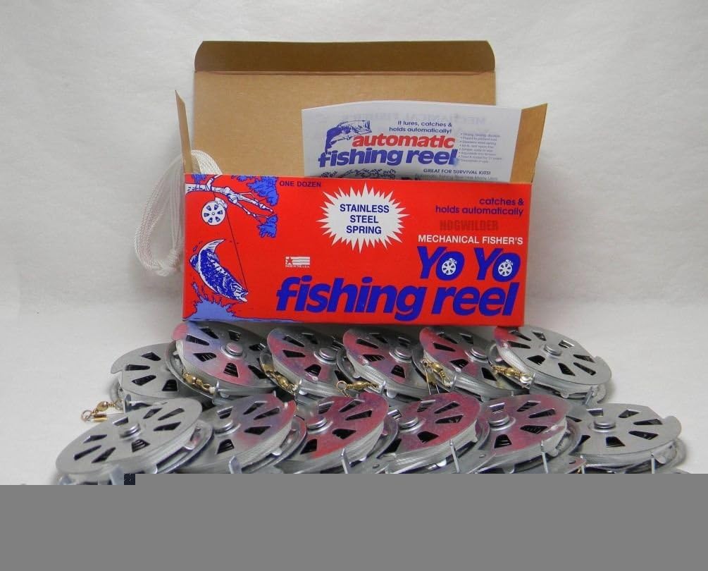 12 Mechanical Fisher's Yo Yo Fishing Reels (Flat Trigger Model) grau, grau