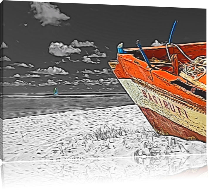 beeindruckendes Boot am Strand schwarz/weiss Deluxe Format: 100x70 cm auf Leinwand, XXL riesige Bild