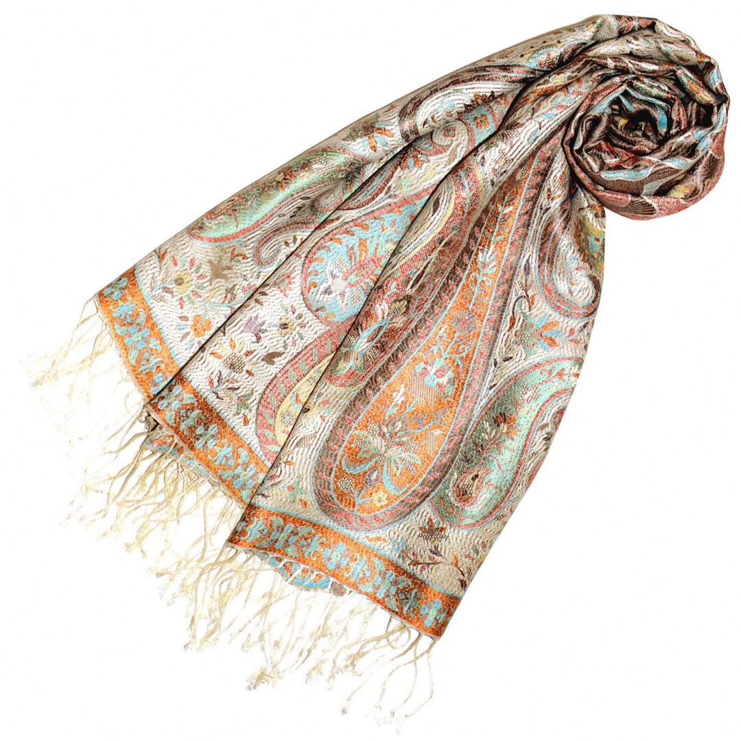 Lorenzo Cana Pashmina Schal Schaltuch jacquard gewebt 100% Seide 70 x 190 cm Paisley Muster Seidensc