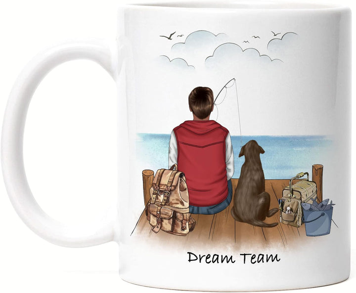Angler &amp; Hund Tasse Personalisiert Individuell mit Name Angeln Fischen Geschenk Opa Vater zum Vatert