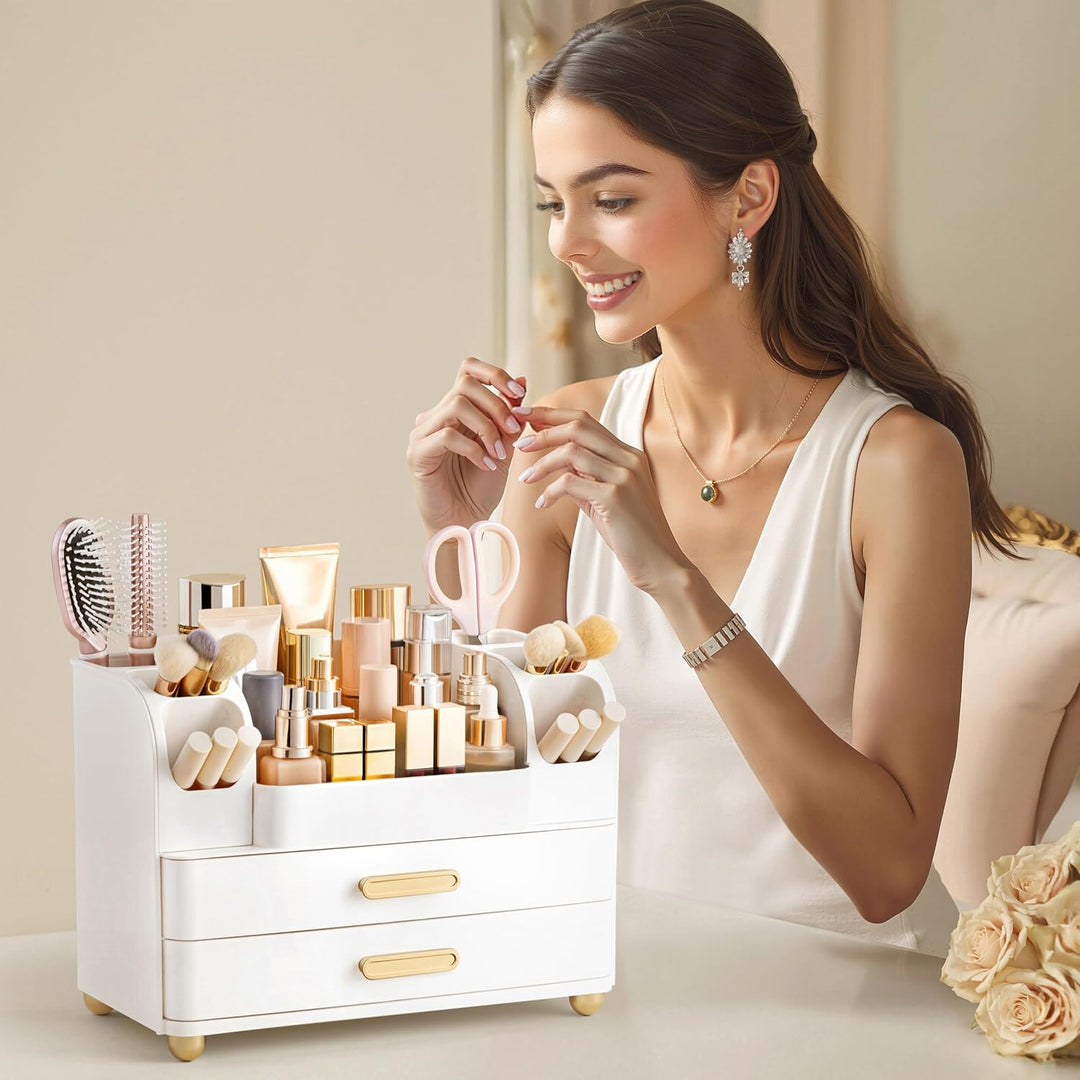 hblife Makeup Kosmetik Organizer mit Schubladen, Pinsel Organizer, 3-in-1 Plastic Kosmetik Aufbewahr