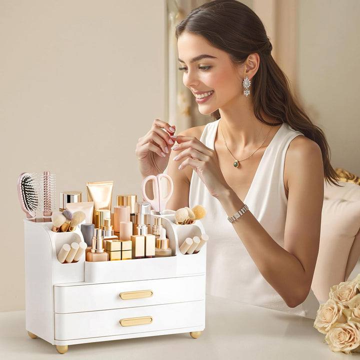 hblife Makeup Kosmetik Organizer mit Schubladen, Pinsel Organizer, 3-in-1 Plastic Kosmetik Aufbewahr